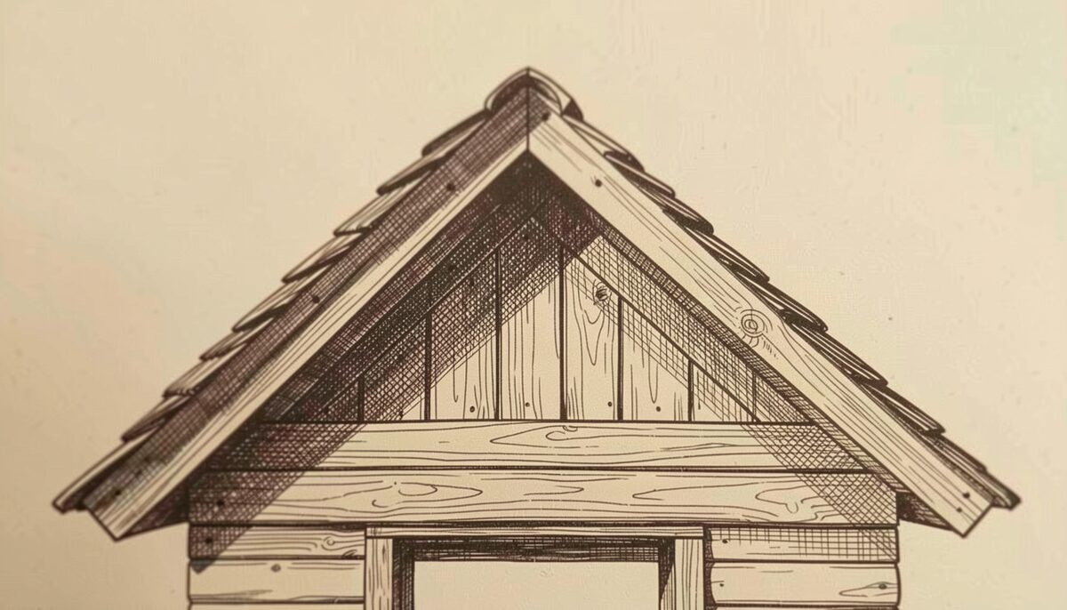 Magnified corner of an inked gable showing three layers of cross-hatching at different angles building up the shade